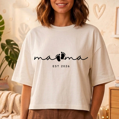 Mama EST 2026 Baby Footprints DTF Transfer | Ready to Press Maternity Graphic