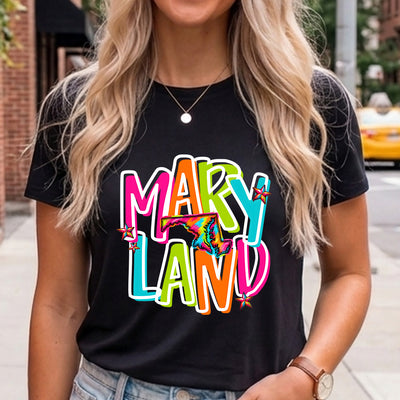 Maryland Retro Neon State DTF Transfer | Ready to Press Colorful Graphic
