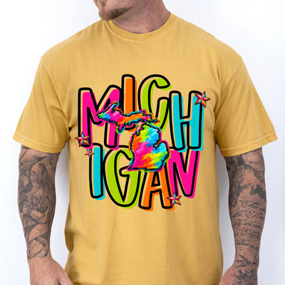 Michigan Retro Neon State DTF Transfer | Ready to Press Colorful Graphic