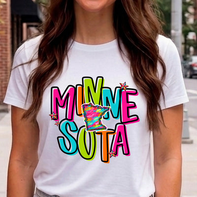Minnesota Retro Neon State DTF Transfer | Ready to Press Colorful Graphic