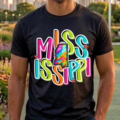 Mississippi Retro Neon State DTF Transfer | Ready to Press Colorful Graphic