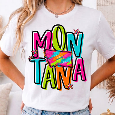 Montana Retro Neon State DTF Transfer | Ready to Press Colorful Graphic