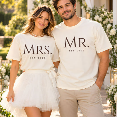 Mr. & Mrs. Est. 2026 2027 Modern Serif Wedding DTF Transfers