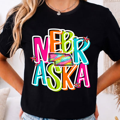 Nebraska Retro Neon State DTF Transfer | Ready to Press Colorful Graphic