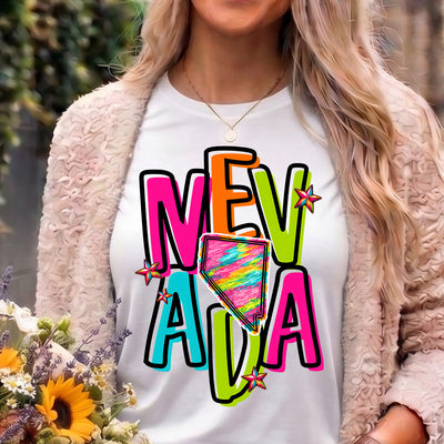 Nevada Retro Neon State DTF Transfer | Ready to Press Colorful Graphic