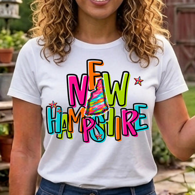 New Hampshire Retro Neon State DTF Transfer | Ready to Press Colorful Graphic