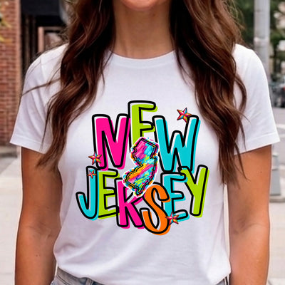 New Jersey Retro Neon State DTF Transfer | Ready to Press Colorful Graphic