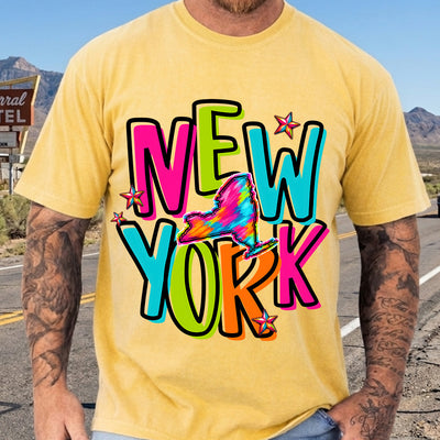 New York Retro Neon State DTF Transfer | Ready to Press Colorful Graphic