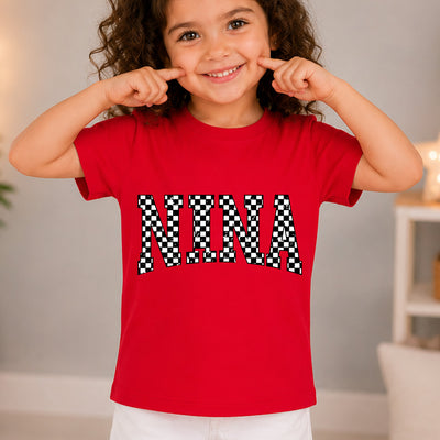 Nina Checkerboard Arch DTF Transfer | Ready to Press Retro Graphic