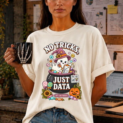 No Tricks Just Data RBT ABA Therapy Ghost Cauldron Clipboard DTF Transfer | Ready to Press Halloween Graphic