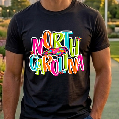 North Carolina Retro Neon State DTF Transfer | Ready to Press Colorful Graphic
