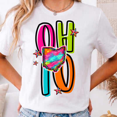 Ohio Retro Neon State DTF Transfer | Ready to Press Colorful Graphic