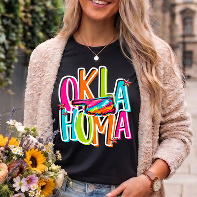 Oklahoma Retro Neon State DTF Transfer | Ready to Press Colorful Graphic