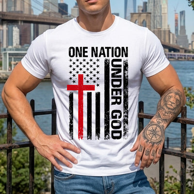 One Nation Under God Cross Flag DTF Transfer | Ready to Press Christian Patriotic Graphic