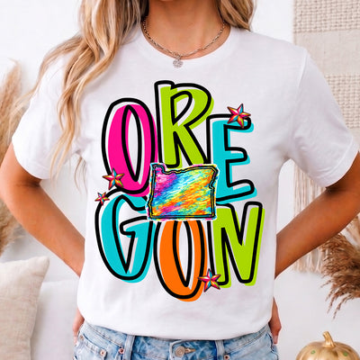 Oregon Retro Neon State DTF Transfer | Ready to Press Colorful Graphic