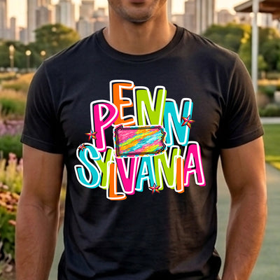 Pennsylvania Retro Neon State DTF Transfer | Ready to Press Colorful Graphic
