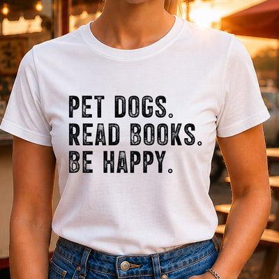 Pet Dogs Read Books Be Happy DTF Transfer | Ready to Press Cozy Graphic