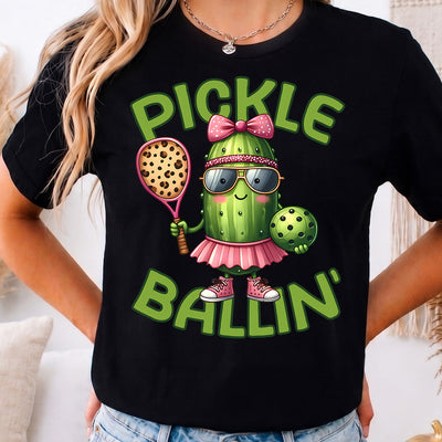 Pickle Ballin' Cute Pickle Character DTF Transfer | Ready to Press Sports Pun Design
