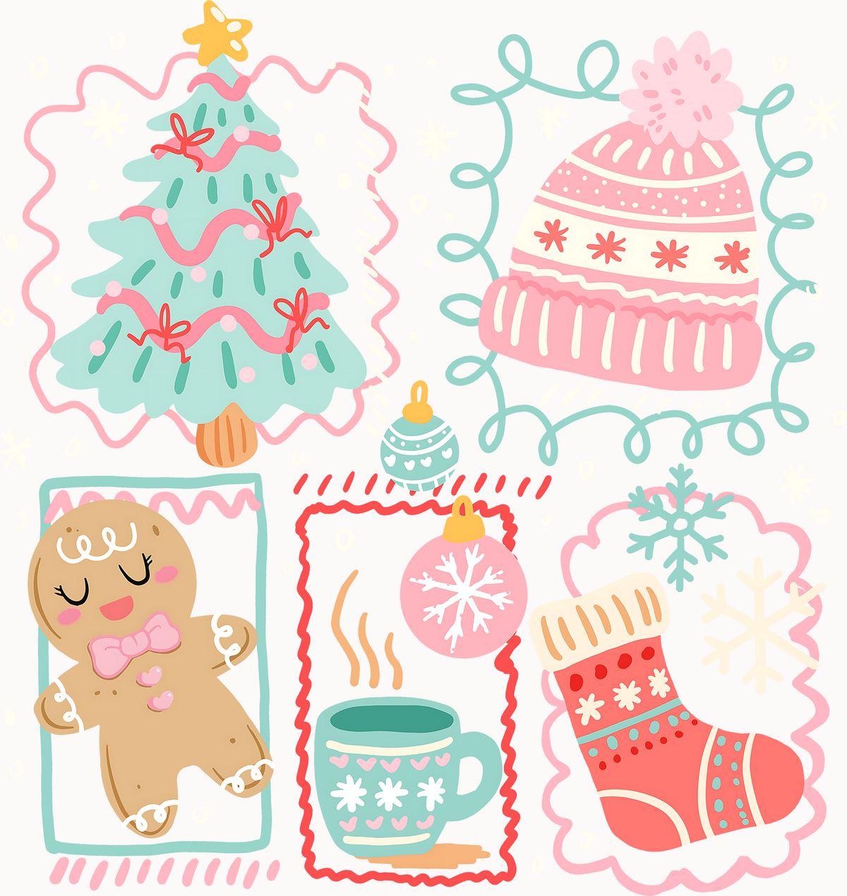 🎀 Preppy Christmas Doodle Block – DTF Transfer