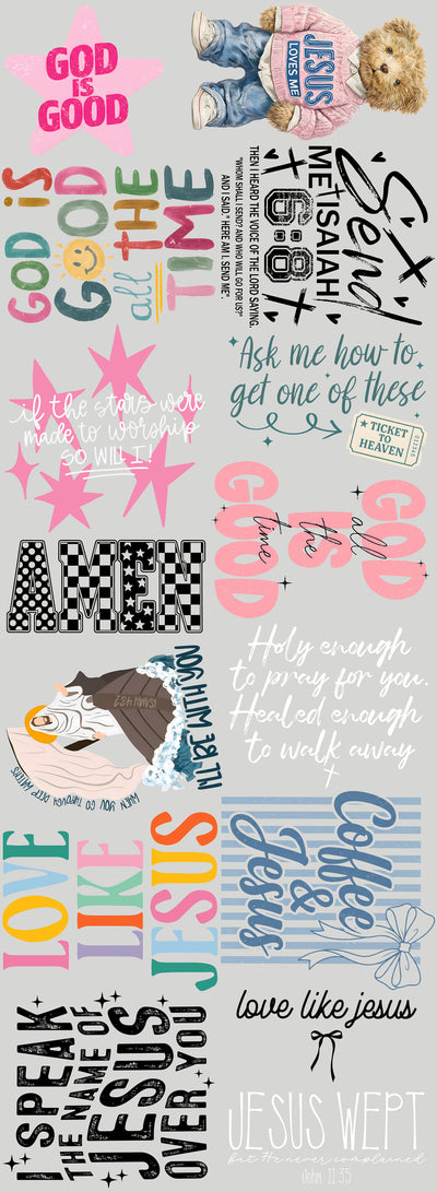 Preppy Jesus & Faith Aesthetic | Pre-Made DTF Gang Sheet – 22” x 60”