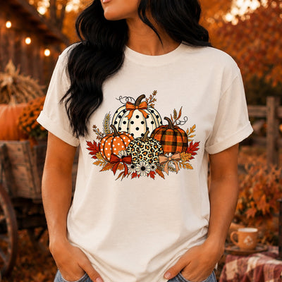 Patterned Pumpkin Patch Leopard Plaid Polka Dot Bow DTF Transfer | Ready to Press Fall Graphic