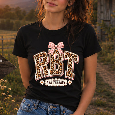 RBT Registered Behavior Technician Leopard Print Pink Gingham Bow ABA Therapy DTF Transfer | Ready to Press Graphic