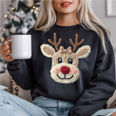 Fluffy Pom-Pom Reindeer DTF Heat Transfer