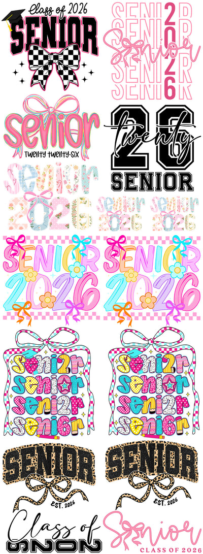 Senior Class of 2026 DTF Heat Transfer Gang Sheet | Ultimate Variety Pack