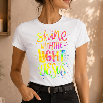 Shine With The Light Of Jesus Neon Tie-Dye DTF Transfer | Ready to Press Christian Graphic
