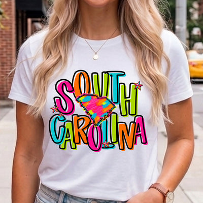 South Carolina Retro Neon State DTF Transfer | Ready to Press Colorful Graphic