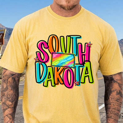 South Dakota Retro Neon State DTF Transfer | Ready to Press Colorful Graphic