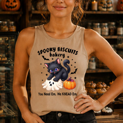Spooky Biscuits Bakery Black Cat Ghost You Knead Em DTF Transfer | Ready to Press Halloween Graphic