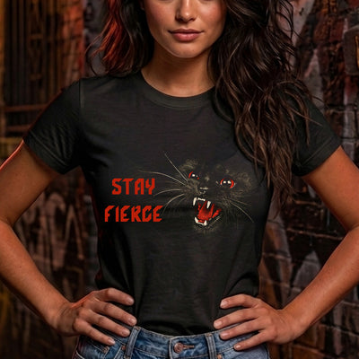 Stay Fierce Hissing Black Cat Glowing Red Eyes DTF Transfer | Ready to Press Streetwear Graphic