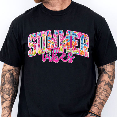 Summer Vibes Floral Collegiate DTF Transfer | Ready to Press Tropical Varsity Design