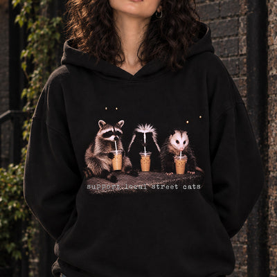 Support Local Street Cats Raccoon Skunk Opossum Iced Coffee DTF Transfer | Ready to Press Trash Panda Graphic