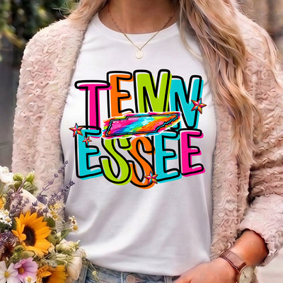 Tennessee Retro Neon State DTF Transfer | Ready to Press Colorful Graphic