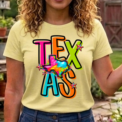 Texas Retro Neon State DTF Transfer | Ready to Press Colorful Graphic