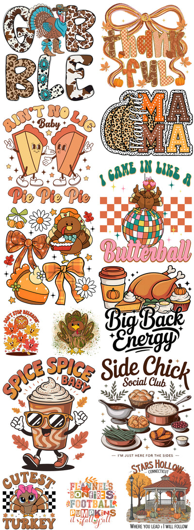 Thanksgiving DTF Heat Transfer Gang Sheet | Autumn & Holiday Fun