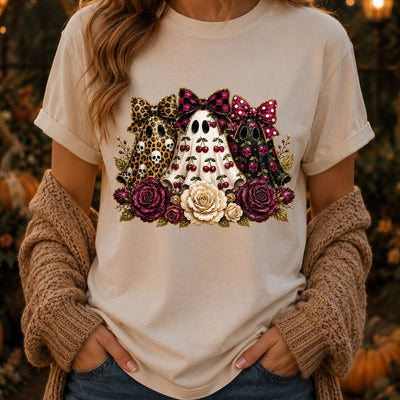 Retro Cherry & Leopard Trio Ghost Floral Halloween DTF Transfer