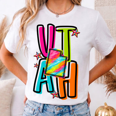 Utah Retro Neon State DTF Transfer | Ready to Press Colorful Graphic