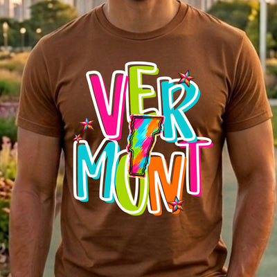 Vermont Retro Neon State DTF Transfer | Ready to Press Colorful Graphic