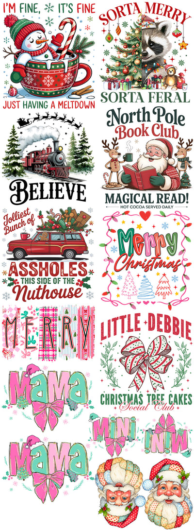 Ultimate Christmas DTF Heat Transfer Gang Sheet | Funny, Cute & Classic Variety