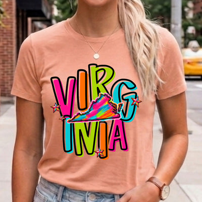 Virginia Retro Neon State DTF Transfer | Ready to Press Colorful Graphic