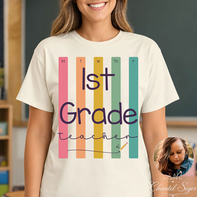 Primary Grades & Substitutes DTF Transfers – Retro Weekly Stripes Collection (Pre-K, Kinder, 1st, 2nd & Subs)