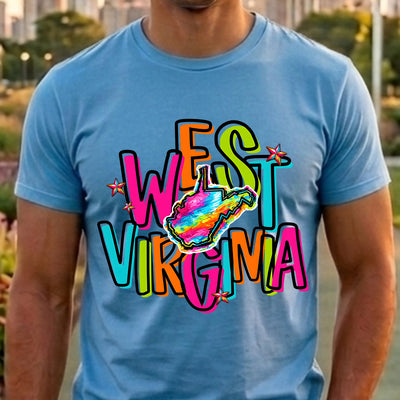 West Virginia Retro Neon State DTF Transfer | Ready to Press Colorful Graphic