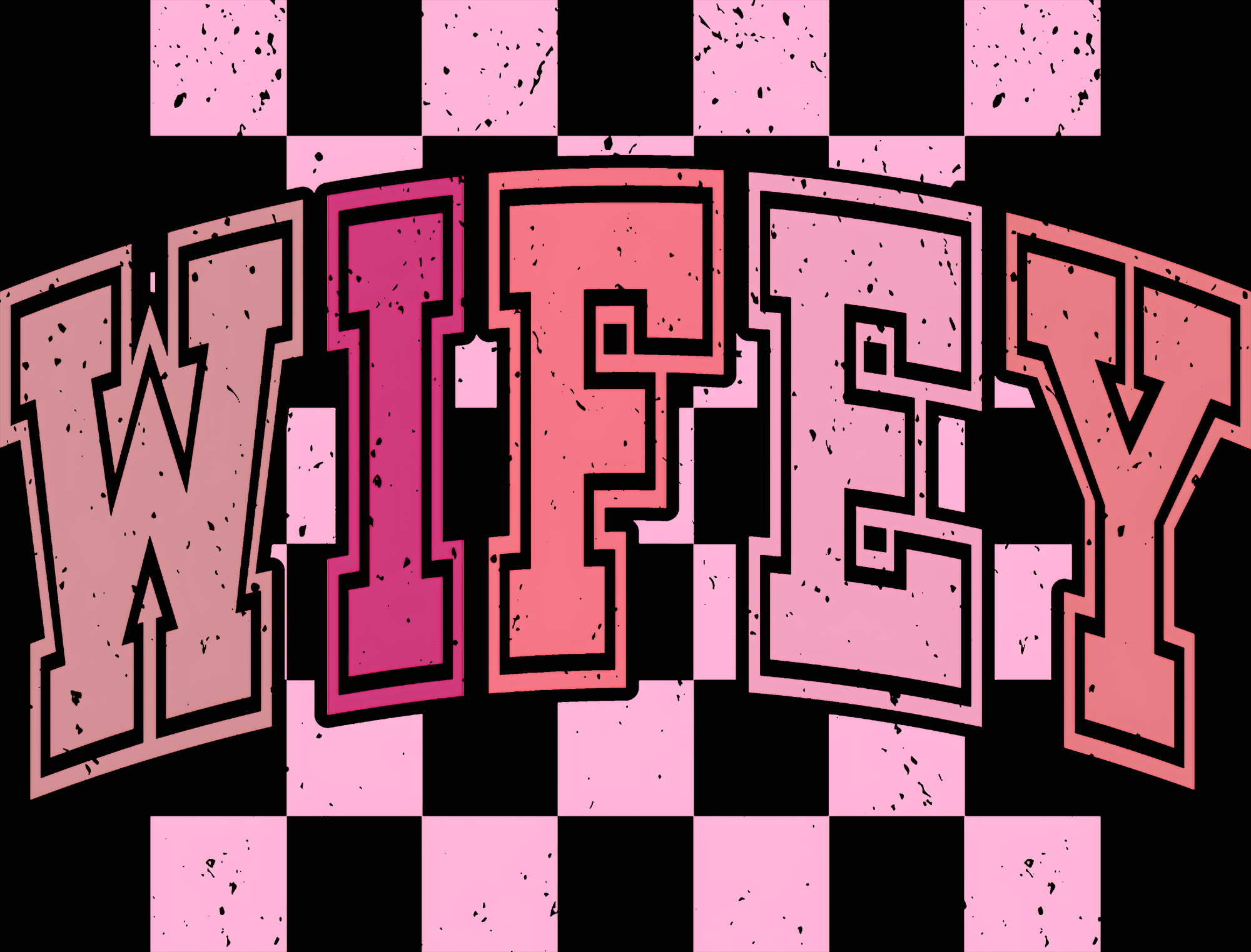 💍 Pink Perfection: Wifey Varsity Checkered DTF Transfer