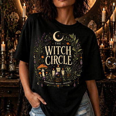 The Witch Circle Celestial Moon Botanical Crystal Ball DTF Transfer | Ready to Press Spooky Graphic