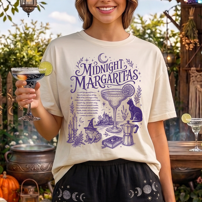 Midnight Margaritas Witchy Spell Book Cat Frog DTF Transfer | Ready to Press Halloween Graphic