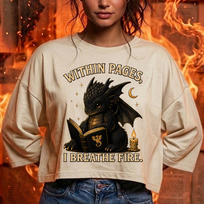 Within Pages I Breathe Fire Reading Baby Dragon Candle DTF Transfer | Ready to Press Romantasy Graphic