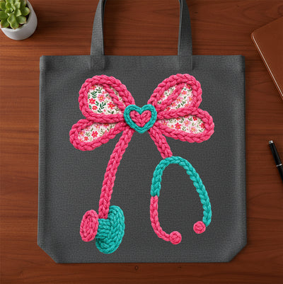 🩺 Heal with Heart: The Floral Embroidery Stethoscope Bow DTF Transfer!